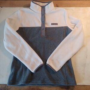 Columbia Fleece Pullover Womens M Half Snap Cream Gray Jacket Soft Feel